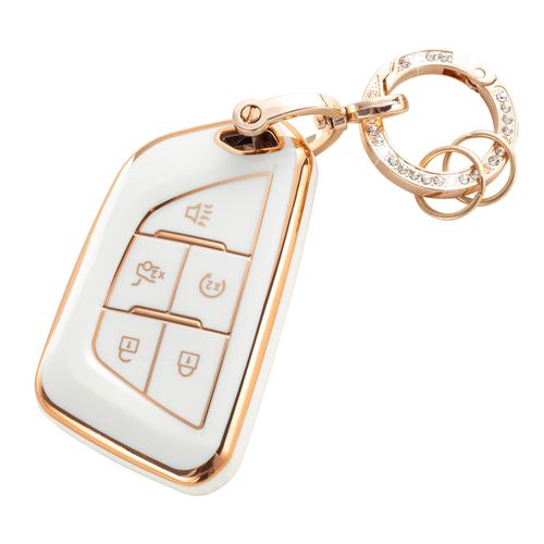 RUABIBAN Key Fob Cover Compatible with Cadillac, Soft TPU Key Case Protection Shell Fit for Cadillac 2020 2021 2022 ATS CT5 CT6 XT4 XT5 XTS 5/6 Buttons Remote Smart Key Protector