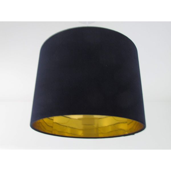 Navy Blue Velvet Brushed Gold Drum Lampshade