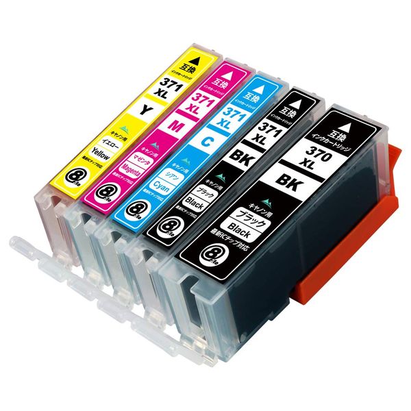 CANON 371/370 5 Color Pack Large Capacity [BCI-370XL BK] + [BCI-371XL BK/C/M/Y] IC Chip Remaining Level Indicator Detection Function Mt. Smile Compatible Ink Cartridges Compatible Printers: TS9030, TS8030, MG7730F, MG7730, MG6930, MG5730, TS6030 TS503 0S 