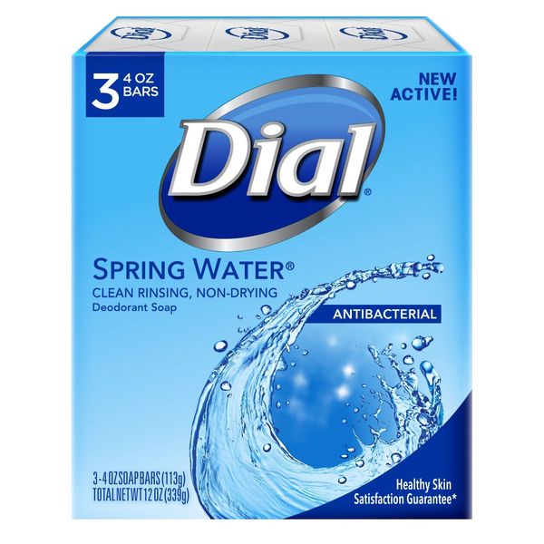 Dial Antibacterial Deodorant Soap, Spring Water, 4 Ounce, 3 Bars