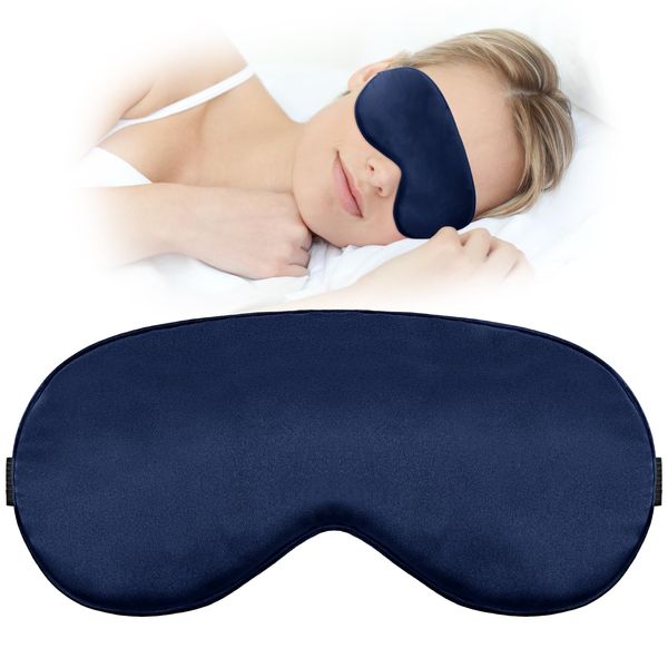 Sleep Mask for Women and Men, Silk Eye Mask with Adjustable Strap for Sleeping Light Blocking, Soft Breathable Eye Cover Blindfold Eyeshade for Travel, Nap, Meditation(Blue)