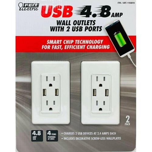 Feit Electric 2-Pack Tamper Resistant Wall Outlet 120V, with (2) USB Ports 4.8 amp