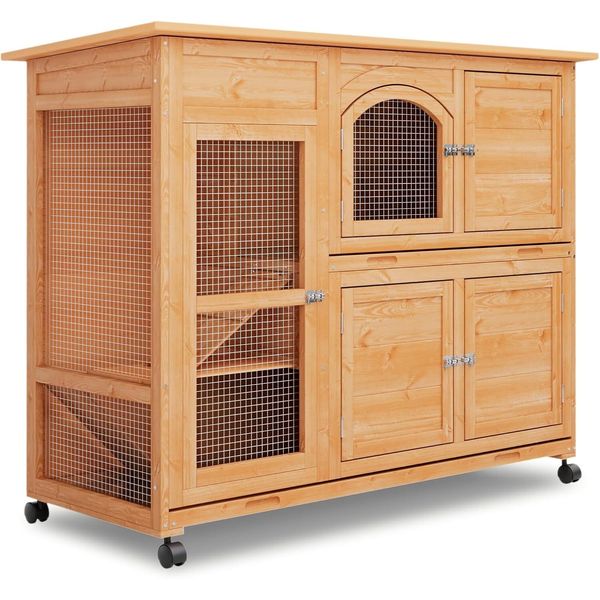 MoNiBloom Rabbit Hutch Outdoor Chicken Coop 47.5" Bunny House Cage on Wheels