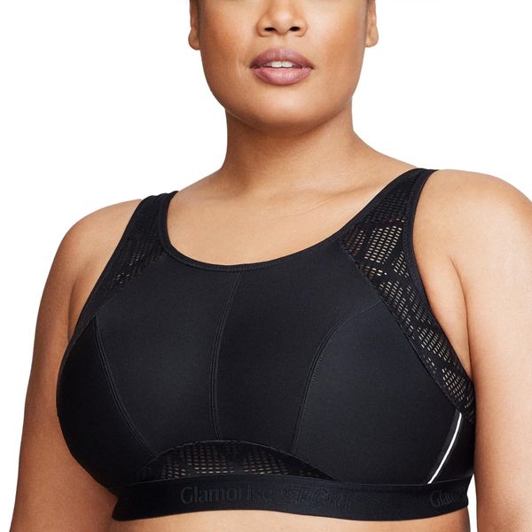 Full Figure Plus Size No-Sweat Mesh Sports Bra Wirefree #1068 Black