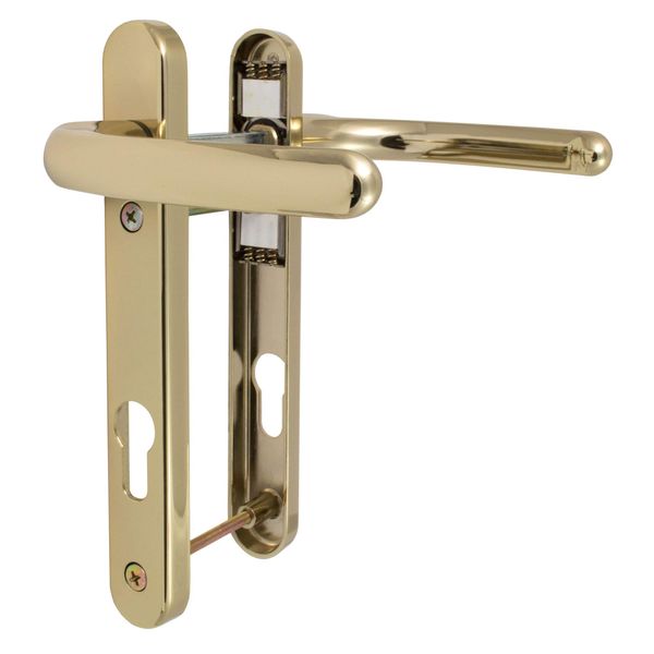 Fab & Fix - UPVC Hardex Gold (Polished Brass) Windsor Door Handle Set, 92mm PZ, Lever/Lever, 122mm Screw Centres for External Doors