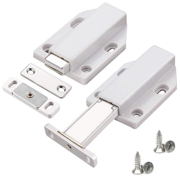 Magnetic Push Latch Heavy Duty Jiayi Push to Open Cabinet Hardware Magnetic Touch Latches for Large Door Push Release Latch Kitchen Drawer Push Catch Press Out Latch (White, 2 Pack)