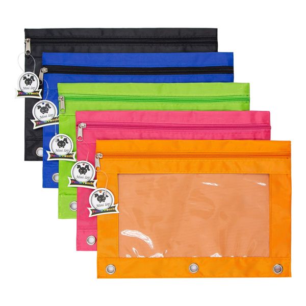 3 Ring Binder Pencil Pouchs，Zippered Binder Pouch with Rivet Enforced Hole 3 Ring Pencil Case 5 Packs