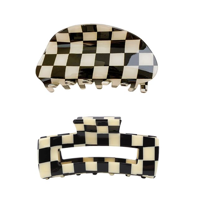 2PCS Hair Claw Clips Large Claw Clips Checkered Hair Claw Clips Non Slip Hair Jaw Clip Minimalist Classic 80's Aesthetics Large Hair Accessories for Women Girls