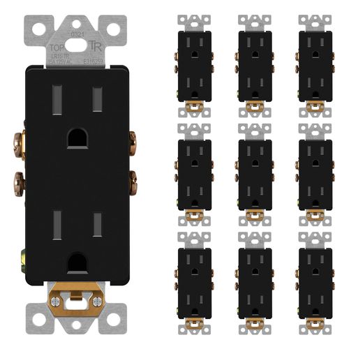 LIDER Matte Finish Decorator Receptacle with Interchangeable Face Cover, Child Safe Tamper-Resistant Wall Outlet, Residential Grade, Self-Grounding, 15A 125V, UL Listed, LR15-TR-BK10P, Black, 10 Pack