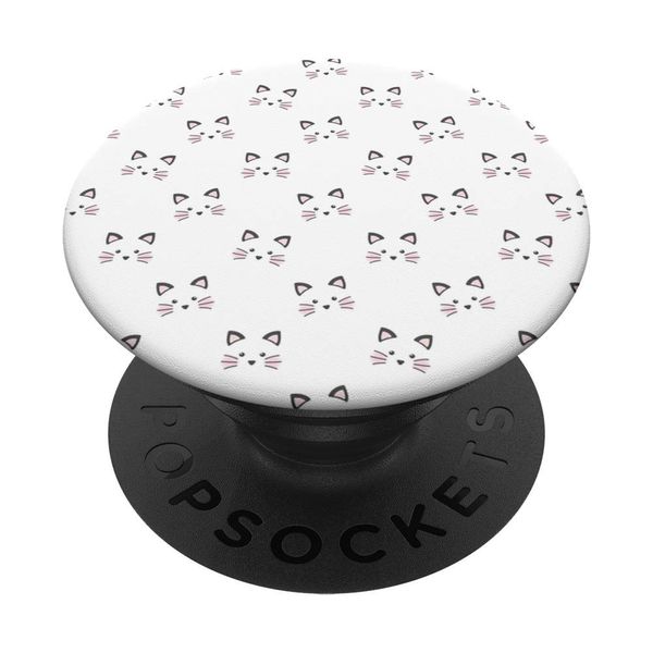 White Cat Face Whiskers Fun Pink Pattern Design PopSockets Swappable PopGrip
