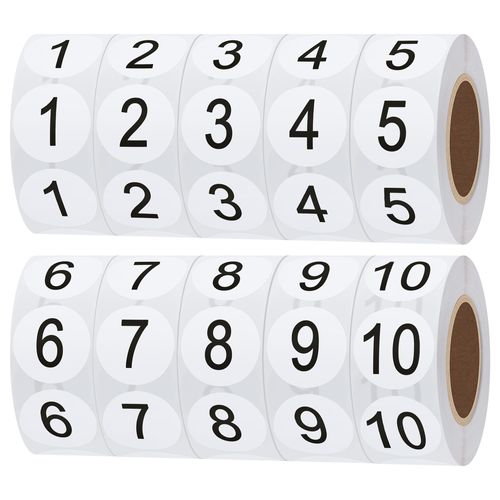 Hybsk Number Stickers 1-10 1" Inch Round Office Warehouse Organization Inventory Storage Labels - 500 per roll 5000 Total Stickers (Gloss Paper)