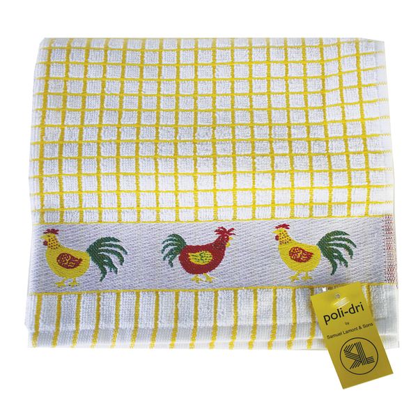 amuel Lamont & Sons Poli-dri Jacquard Tea Towel Yellow Chickens, Size 50cm x 70cm, 100% Cotton Terry Towelling , Ultra-absorbent & Super Soft, Machine washable, Yellow, One Size