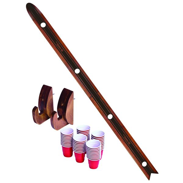 GoPong Das Shotten Ski - Rustic Wood 4 Person Drinking Ski with 50 Plastic Shot Glasses