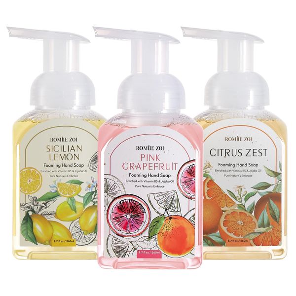 ROMIIE ZOI Mini Foaming Hand Soap - Pack of 3 - Pink Grapefruit, Sicilian Lemon, Citrus - 260 ML/ 8.7 FL. OZ Each