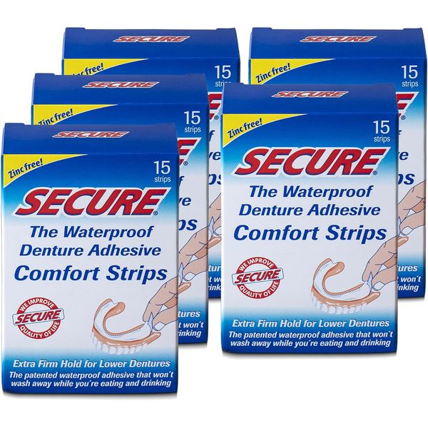 Secure Denture Adhesive Strips - Waterproof - 60 Strips (4 Pack)
