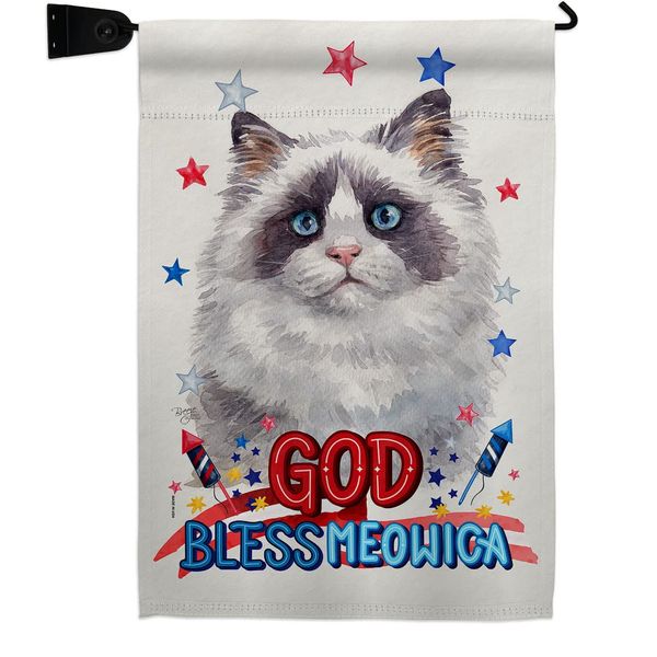 Breeze Decor Patriotic Blue Bicolor Ragdoll Garden Flag-Set Mailbox Hanger Cat Kitten Meow Spoiled Paw Fur Pet Nature Farm Animal Creature House Banner Small Yard Gift Double-Sided, Made in USA