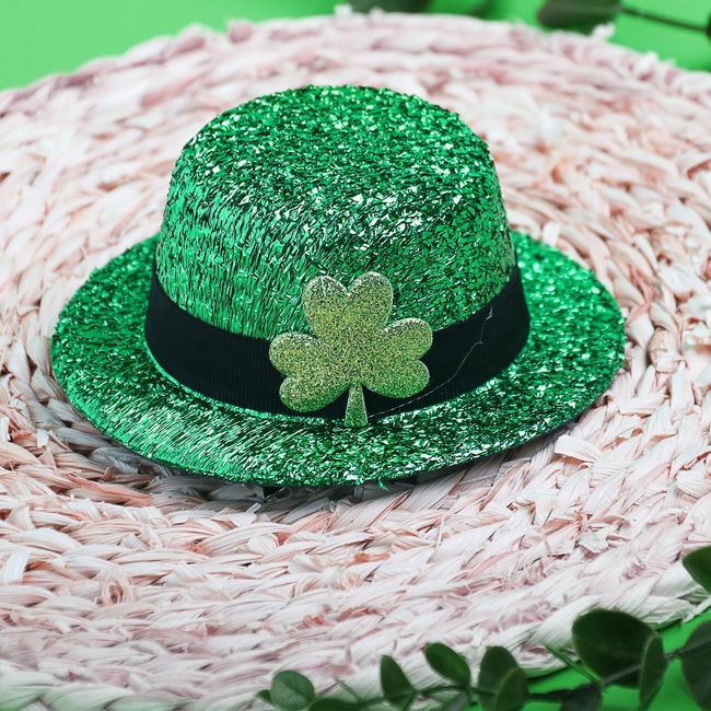 Mangoit St. Patrick's Day Hair Hat Clip Green Irish Top Hat Hair Clips Sequin Shamrock Hair Pins Headwear Mini Leprechaun Hat Hair Barrette Cosplay Costume Festival Hair Accessories for Women Girls