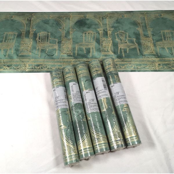 Wallpaper Border Lot 5 Rolls Green Gold Arch Vtg Dining Chair Furniture Columns