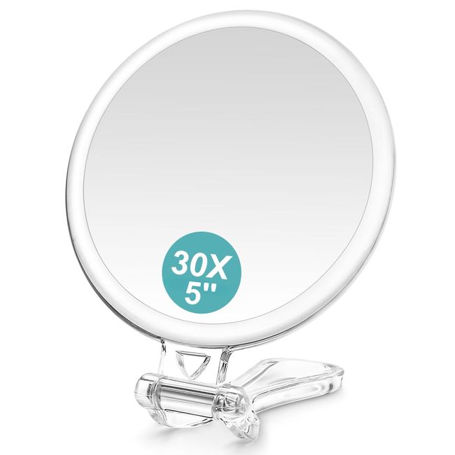 Hand Mirror, 30x and Equal Double Sided Makeup Mirror, Stand & Hand Mirror, Lightweight, Compact, Convenient to Carry, Round