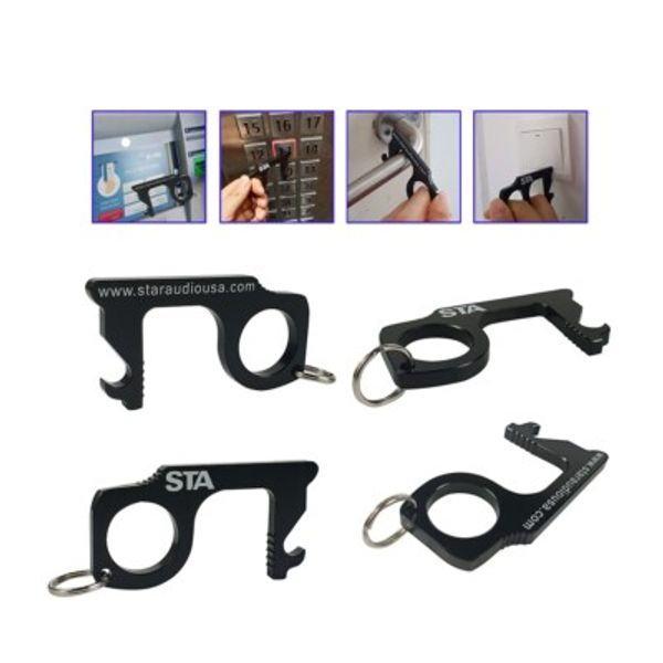 4Pcs Anti-Microbial Keychain No Touch Hand Tool Contactless Brass EDC Keychains