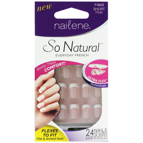 Nailene So Natural Short Artificial Nails, French Pink – Fake Nail Kit with 28 Nails (12 Sizes) and Nail Glue Included – Designed for Comfort & Natural Look – False Nails with up to 7 Days of Wear