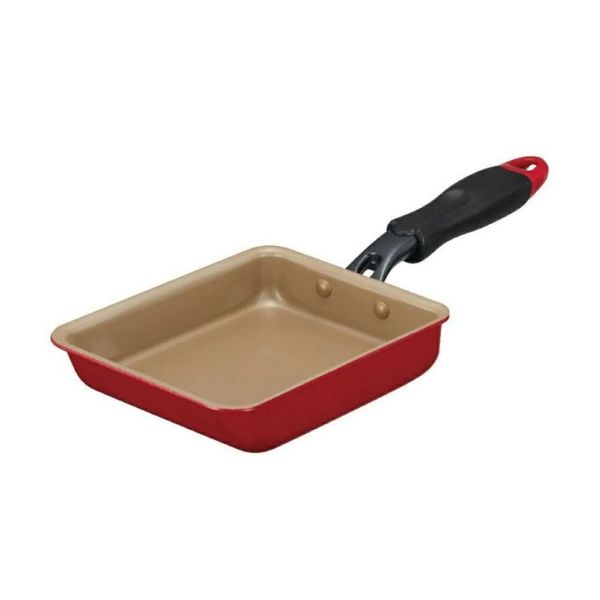 Doshisha Evercook Tamagoyaki (Japanese Omelette) Pan, 5.1 x 7.1 inches (13 x 18 cm), Compatible with All Heat Sources, Including Induction Ranges, Red