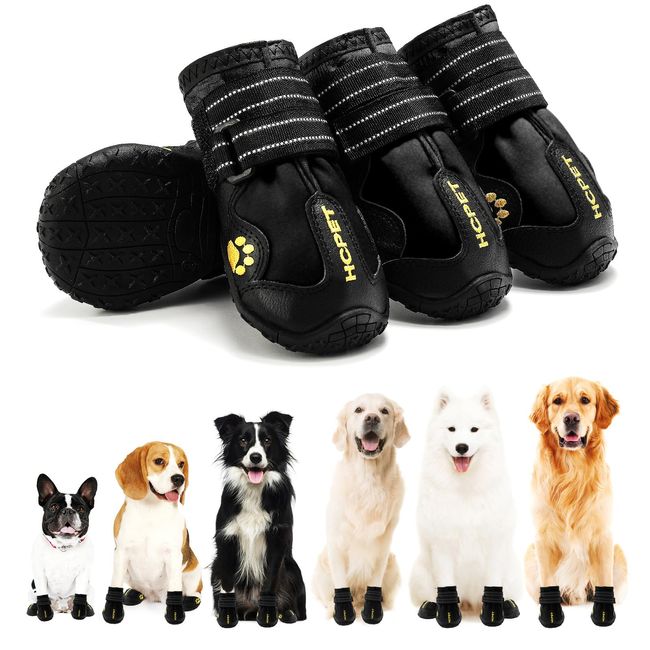 Hcpet Dog Shoes, Dog Boots for Large Dogs, Waterproof Dog Booties Paw Protector for Summer Hot Pavement, Winter Snowy Day, Outdoor Walking, Indoor Hardfloors Anti Slip Sole Black Size 7