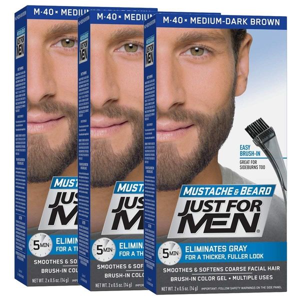 Just For Men Mustache & Beard Brush-In Color Gel Med Dark Brown M40 1 ct 3 Pack