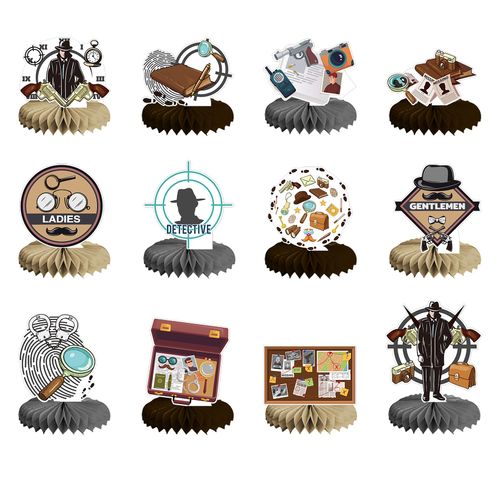 12 PCS Detective Honeycomb Centerpieces for Table Decor, Mystery Detective Table Decorations Table Toppers for Men Women Detective Party Decorations Detective Birthday Party Supplies