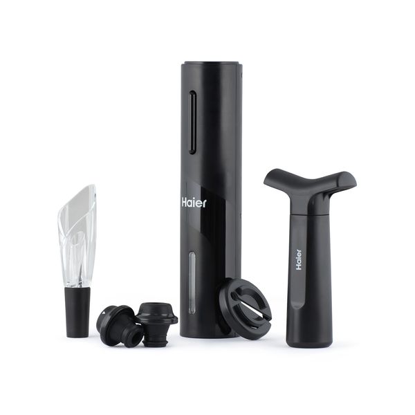 Haier 6-in-1 Electric Wine Bottle Opener Kit, Includes USB Rechargeable Bottle Opener, Tulip Wine Aerator Pourer, Foil Cutter, Vacuum Pump, 2 Wine Bottle Stoppers, Premium Quality