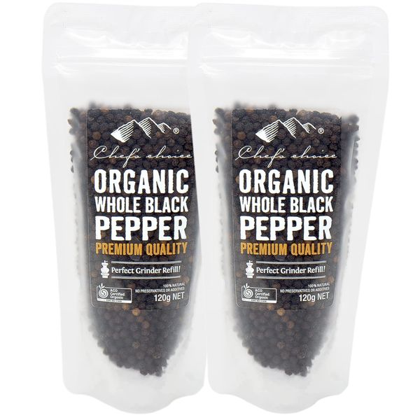 Chef's Choice Organic Black Pepper Hole, 4.2 oz (120 g), Premium Quality, Organic JAS ACO USDA BRC Certified (2 Bags)