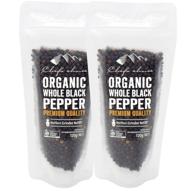 Chef's Choice Organic Black Pepper Hole, 4.2 oz (120 g), Premium Quality, Organic JAS ACO USDA BRC Certified (2 Bags)