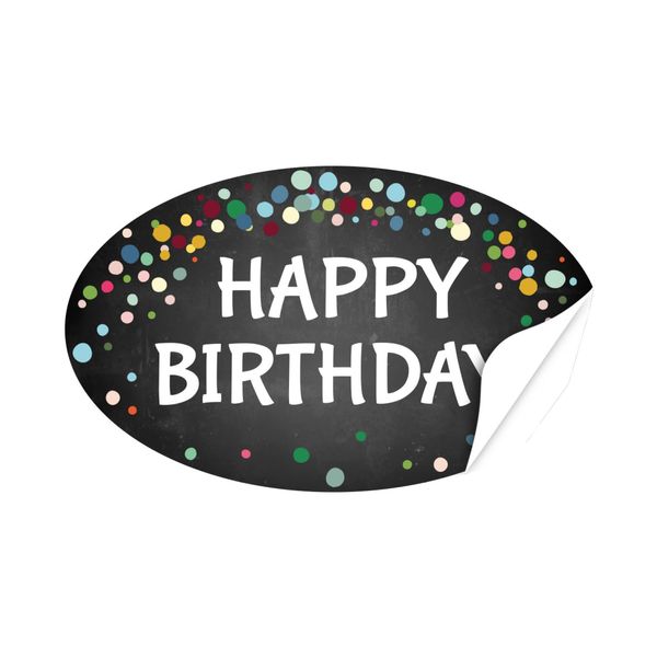 20 x ovale Etiketten/Happy Birthday Mix / - Format ca. 8 x 5 cm - Aufkleber, Sticker für Geschenke, als Dankeschön, zum Geburtstag