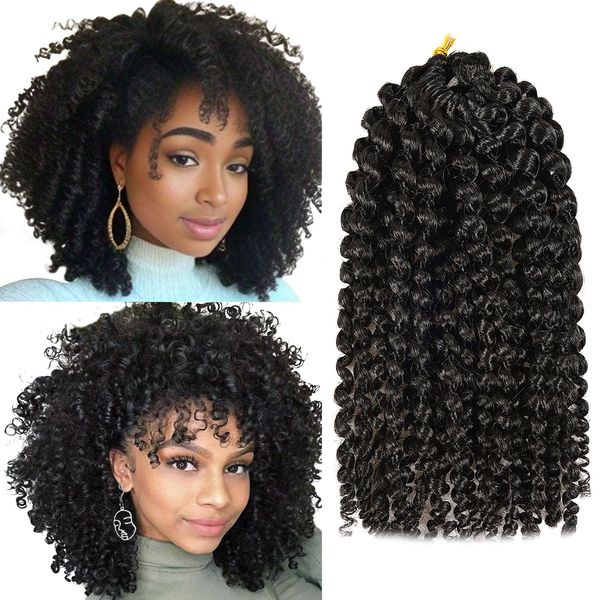 Marlybob Crochet Hair 8 Inch Passion Twist Hair Curly Braiding Hair Crochet Braids Hair Afro Kinky-Curly Crochet Hair Curly Crochet Hair For Black Women(8 Inch, Black 3 Bundles Marlybob)