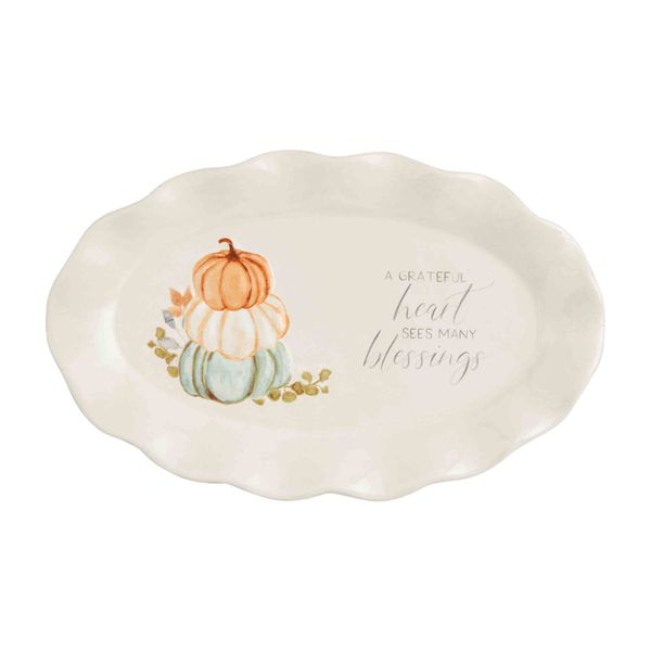 Mud Pie Sentiment Plate, Thankful, 8" x 5"