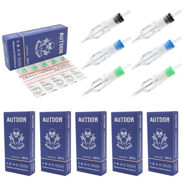 Autdor Tattoo Needles Cartridge - 100Pcs Mixed Tattoo Cartridge Needles Round Liner Shader Flat Magnum 3RL 5RL 7RL 9RL 3RS 5RS 7RS 9RS 5M1 7M1 for Tattoo Machine Tattoo Supplies