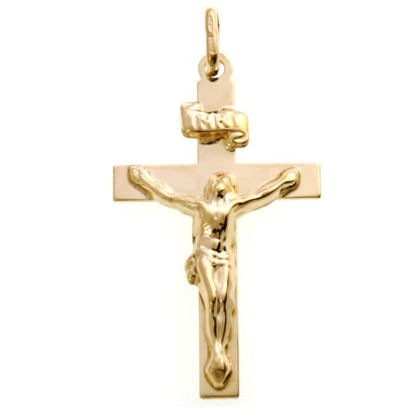 Alexander Castle Solid 9ct Gold Crucifix Necklace Pendant for Women & Men - Cross Charm with Jewellery Gift Box - PENDANT ONLY - 32mm x 18mm