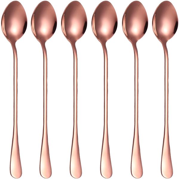 Set of 6 Long Handle Spoons,20cm Stainless Steel Coffee, Ice Tea, Espresso, Latte,Dessert Spoons for Coffee Tea Dessert Sundae