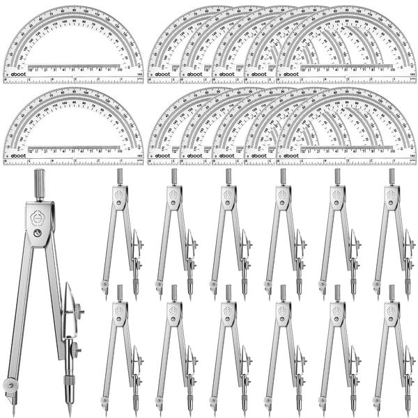 Zonon 12 Set Student Protractor and Compass Set, Student Geometry Math Set, Compass for Geometry and 180 Degree Math Protractor for Drawing Measuring School Office