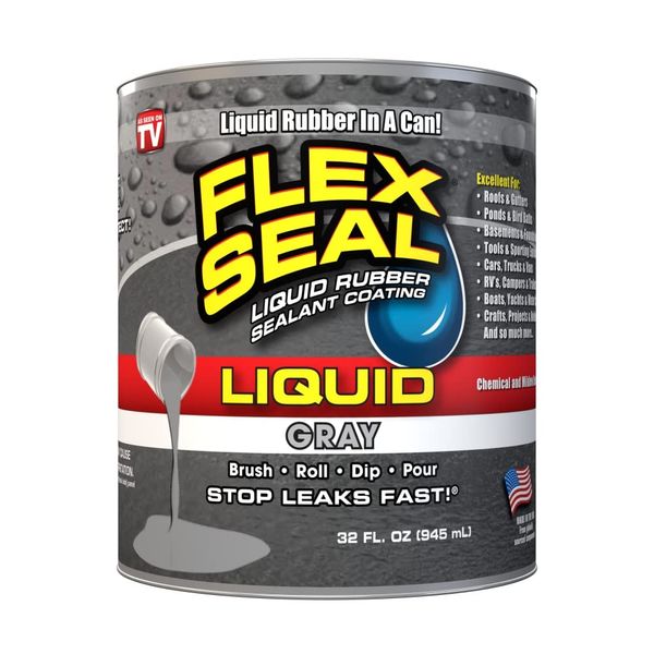 Flex Seal Liquid, 32 oz, Gray, Liquid Rubber Coating Sealant, Waterproof, Flexible, Breathable, and UV Resistant, Roof Repair, Basements, RV, Campers, Trailers, Marine, EPDM, Masonry