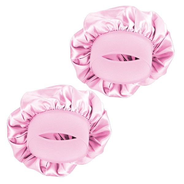 MELTU 2 Pack Hair Bonnet for Sleeping, Satin Bonnet with Wide Elastic Band, Silk Hair Wrap for Sleeping, Soft Sleep Cap (Pink 2 Pcs)