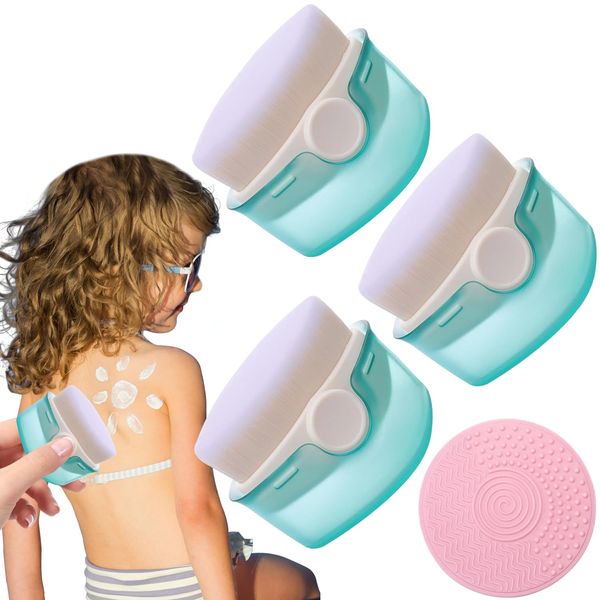 3Pcs Sunscreen Applicator Brushes for Kids with 1Pcs Silicone Cleaning Mat Sun Lotion Applicator Kids Sunscreen Applicator Portable Tender Fiber Wool Mini Sunscreen Brush Body Makeup Brush