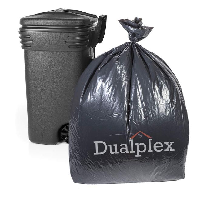 Dualplex 95-96 Gallon Black Trash Bags for Toter, 1.5 Mil Garbage Bag Trash Can Liners, 25 Bags per Case 61 x 68