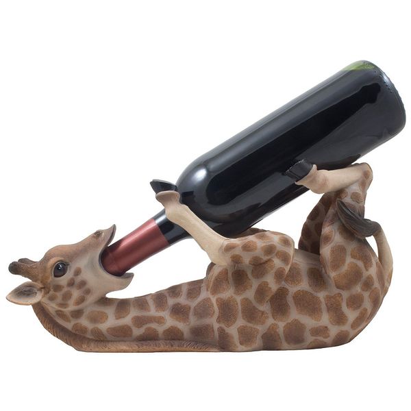 Drinking Giraffe Wine Bottle Holder Statue in African Jungle Safari Sculptures and Figurines Decor & Wildlife Animal Wine Racks and Stands Gifts