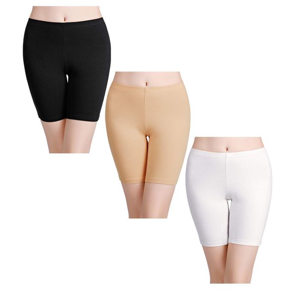 wirarpa Anti Chafing Shorts Women Cotton Cycling Shorts Ladies Chub Rub Boxer Shorts Leggings for Under Dress Skirt 3 Pack Black Beige White Size L