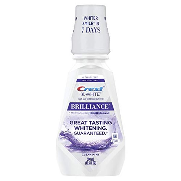 Crest 3D White Brilliance Alcohol Free Whitening Mouthwash, Clean Mint, 16.9 Fluid Ounce