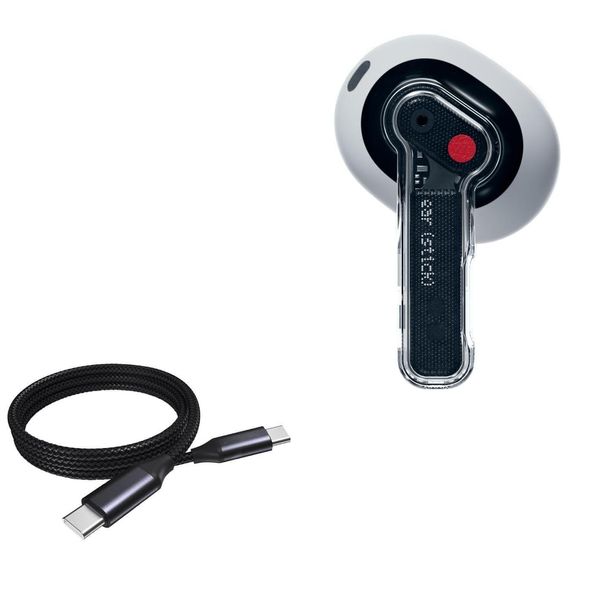 BoxWave Cable Compatible with Nothing Ear (Stick) - DirectSync PD Cable (3ft) - USB-C to USB-C (100W), Type C Braided 3ft Charge and Sync Cable - Jet Black