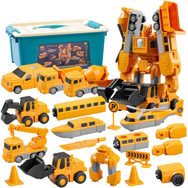 Magnetic Transform Engineering Car Assembled Toys, Constructo Modular Transforming Toy Set, Construction Vehicles with Storage Box,Magnetic Blocks for Kids Age 3-5 4-8 Magnetic Robot Building Toy