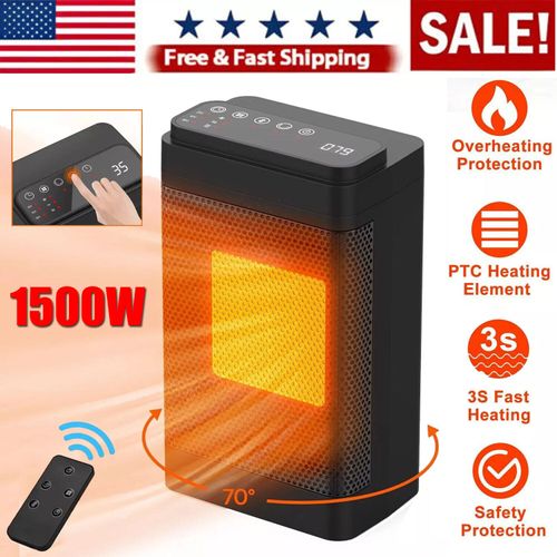 Portable Electric Space Heater For Large Room 1500W Digital Thermostat Remote