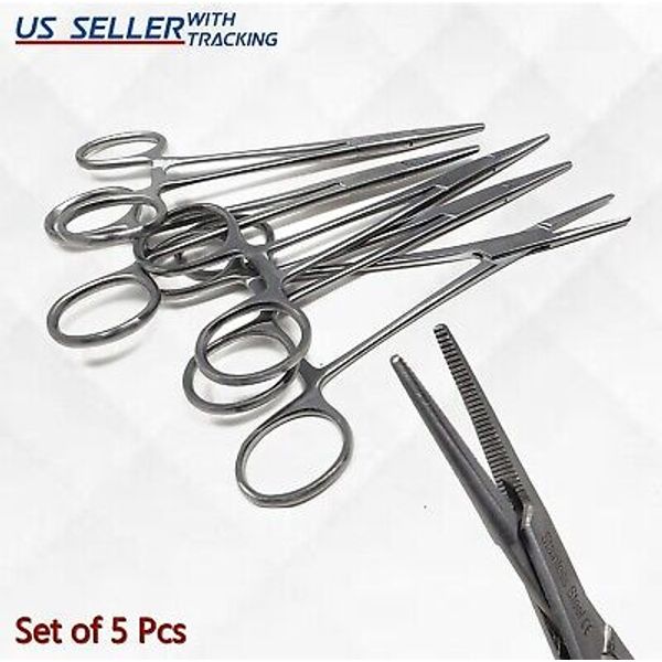 5 Pcs Mosquito Hemostat Locking Forceps 5" Straight  Surgical Dental Instrument